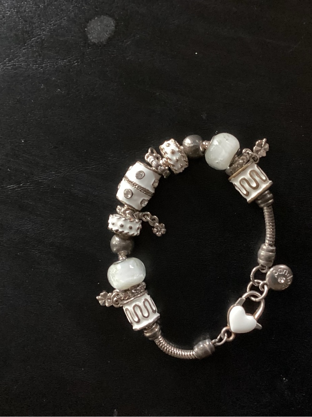 Silver-tone White Bead Charm Bracelet - Women's Jewelry